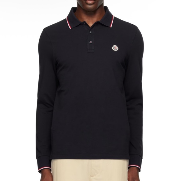 Moncler Long Sleeve Polo (Navy) - Picture 1 of 7